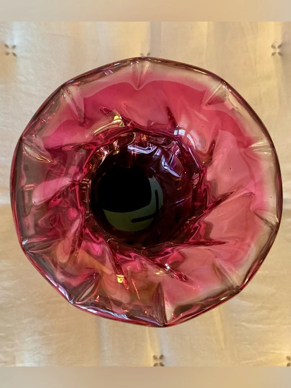 Vintage Cranberry Swirl Art Glass Vase